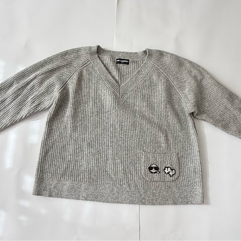 Karl Lagerfeld V-Neck Varsity Sweater with Patch Details